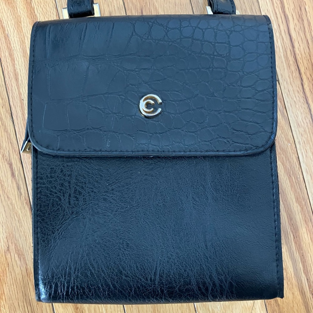 Black Croc-Embossed Crossbody Bag